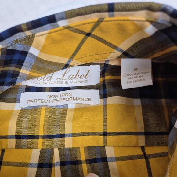Roundtree & Yorke Gold Label Men's Shirt Size S Short Sleeve Yellow Plaid (56) - Picture 10 of 10